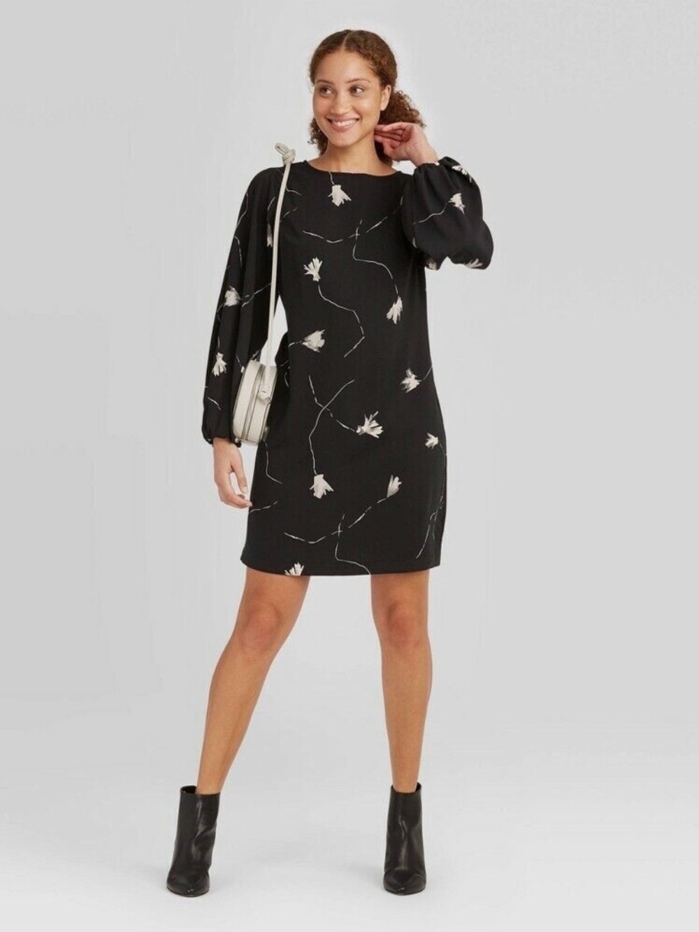 a new day Black Floral Long-Sleeve Shift Dress